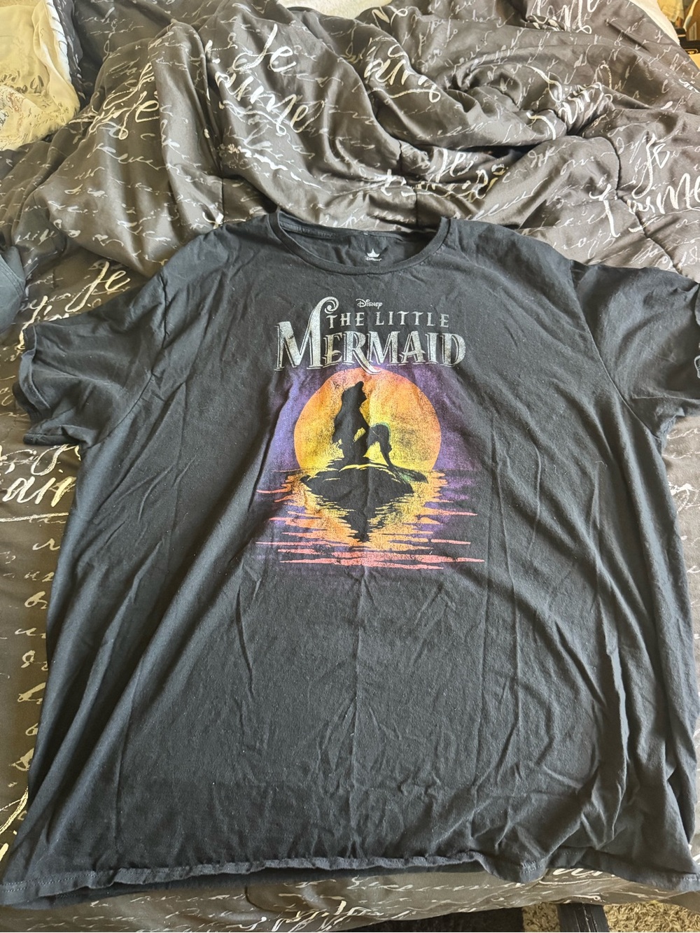 Disney Black Tee with The Little Mermaid Sunset Graphic